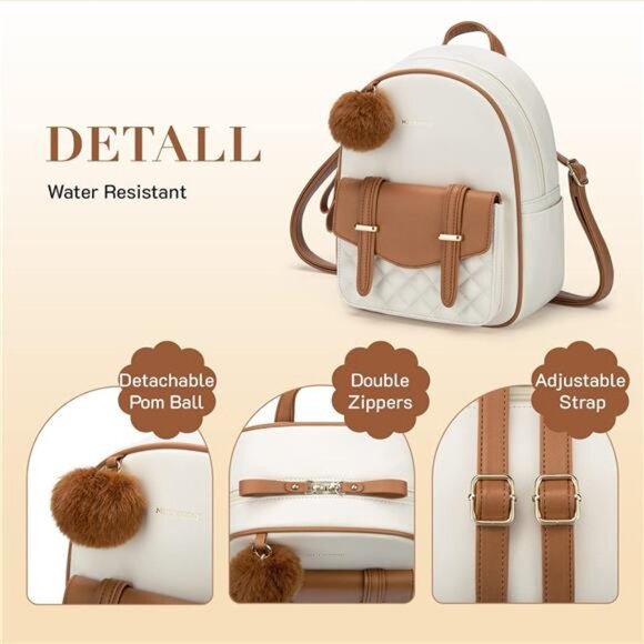 Mini Backpack for Women Cute Small Backpack Purse With Pompom PU Leather main image 5